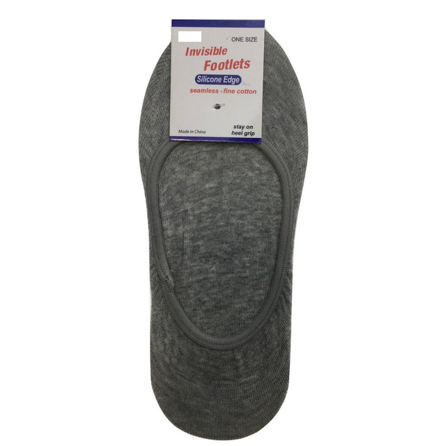 1x NO SHOW COTTON SOCKS Non Slip Heel Grip Low Cut Invisible Footlet Seamless - Grey - 6-11