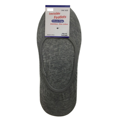 1 Pair No Show Cotton Socks - Grey (Non Slip Low Cut Invisible Footlet Socks)