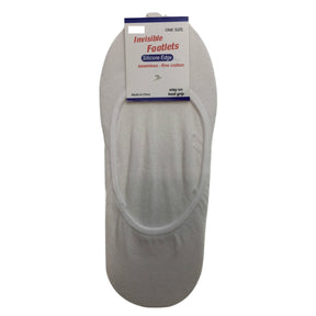1 Pair No Show Cotton Socks - White (Non Slip Low Cut Invisible Footlet Socks)