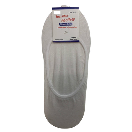 1 Pair No Show Cotton Socks - White (Non Slip Low Cut Invisible Footlet Socks)