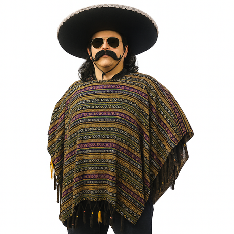 PREMIUM MEXICAN PONCHO Spanish Costume Wild West Cowboy Party Bandit 