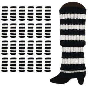 24x Black/White Stripe Ribbed Leg Warmers Bulk Pack - Womens Dance Costume/80s Party