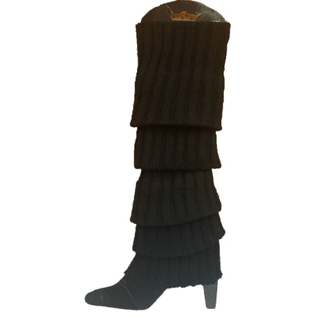 24x Womens Leg Warmers Disco Winter Knit Dance Party Crochet Legging Socks Costume - Black