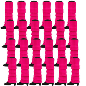 24x Hot Pink Ribbed Leg Warmers Bulk Pack - Womens Dance Costume/80s Party