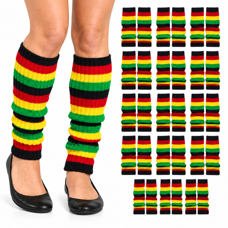 24x Indigenous Colours Ribbed Leg Warmers Bulk Pack - Womens Dance Costume/80s Party