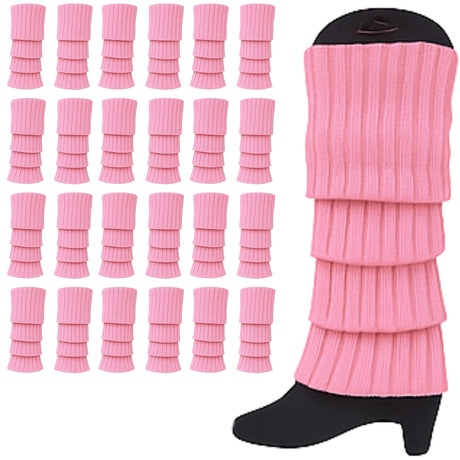 24x Light Pink Ribbed Leg Warmers Bulk Pack - Womens Dance Costume/80s Party