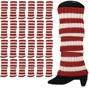 24x Red/White Stripe Ribbed Leg Warmers Bulk - Womens Dance Costume/80s Party