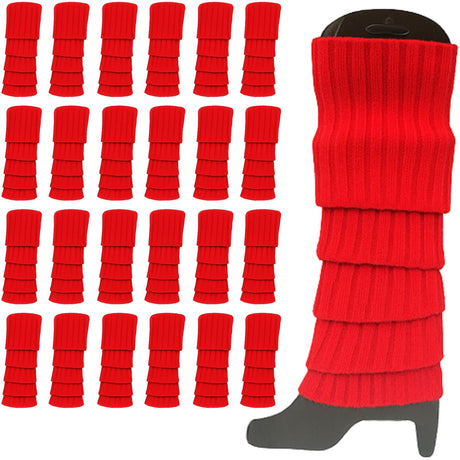 24x Red Ribbed Leg Warmers Bulk Pack - Womens Dance Costume/80s Party
