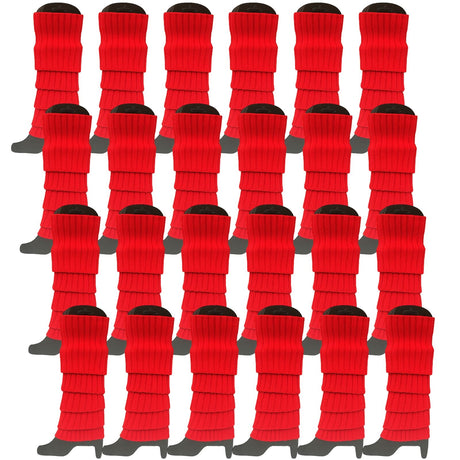 24x Red Ribbed Leg Warmers Bulk Pack - Womens Dance Costume/80s Party