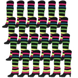 24x Rainbow/Black Stripe Ribbed Leg Warmers Bulk Pack - Womens Dance Costume/80s Party