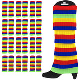 24x Rainbow Ribbed Leg Warmers Bulk - Womens Dance Costume/80s Party
