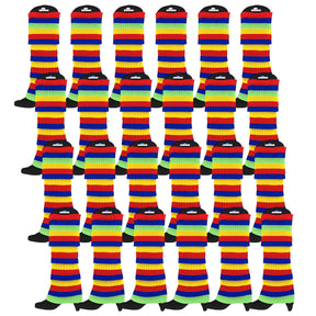 24x Rainbow Ribbed Leg Warmers Bulk - Womens Dance Costume/80s Party