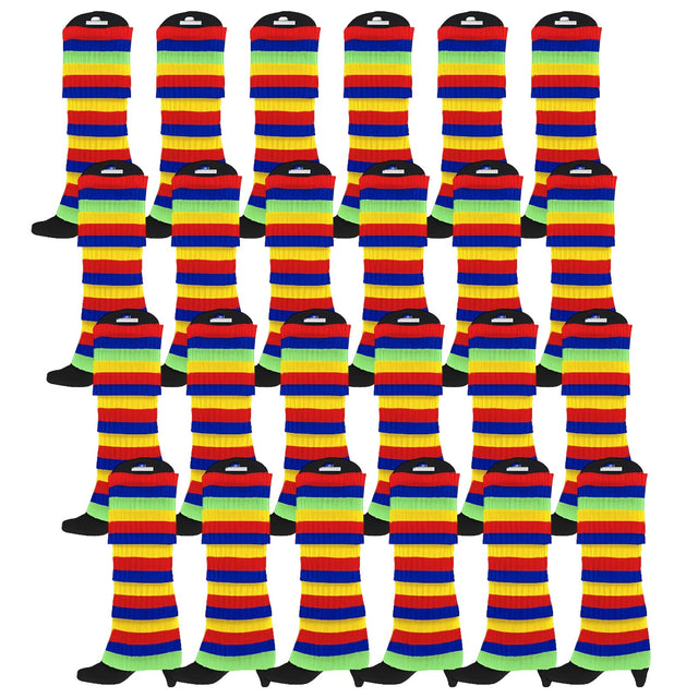 24x Rainbow Ribbed Leg Warmers Bulk - Womens Dance Costume/80s Party