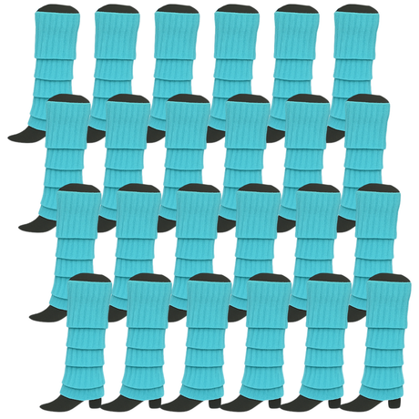 24x Sky Blue Ribbed Leg Warmers Bulk Pack - Womens Dance Costume/80s Party