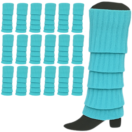 24x Sky Blue Ribbed Leg Warmers Bulk Pack - Womens Dance Costume/80s Party