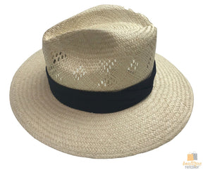 Mens Vented Palm Straw Panama Hat - Beige (Fedora Summer Trilby Sun Cap)