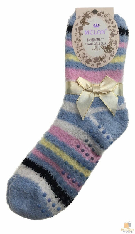 2 Pairs Womens Fuzzy Bed Socks Soft Fur Grip Fluffy Slipper Non Slip - One Size
