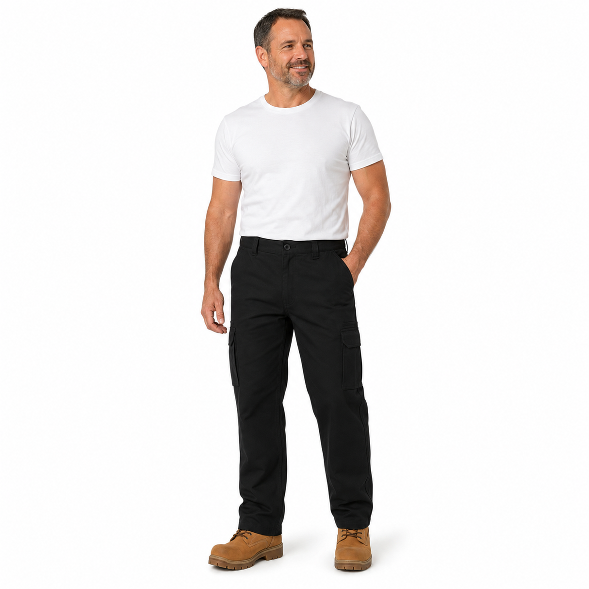 Mens 100% Cotton 310gsm Cargo Pants  - Black (Military Work/Tradie Trousers w/ Pockets)