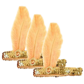 3x 1920s Gold/Orange Flapper Headband w/ Feather & Sequins - Gatsby/Charleston Costume