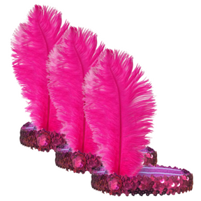 3x 1920s Hot Pink Flapper Headband w/ Feather & Sequins - Gatsby/Charleston Costume