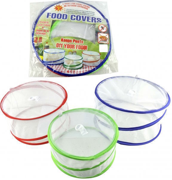 3 Piece Pop-Up Food Cover Set (BBQ, Camping & Picnic Insect Protector)