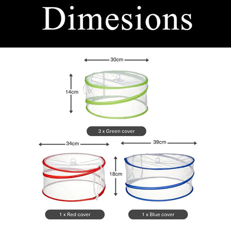 3 Piece Pop-Up Food Cover Set (BBQ, Camping & Picnic Insect Protector)