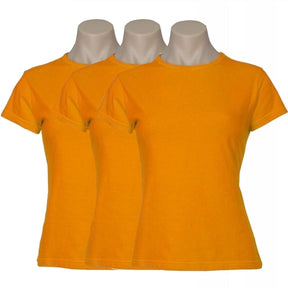 3x Womens Plain 100% Cotton T-Shirt Bulk Pack - Casual Basic Ladies Tee Top Size 6-24 - Orange