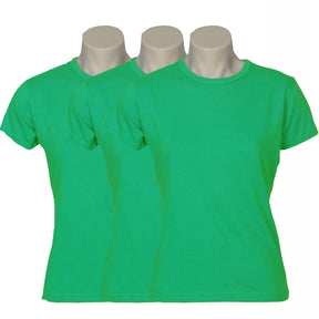 3x Womens Plain 100% Cotton T-Shirt Bulk Pack - Casual Basic Ladies Tee Top Size 6-24 - Green