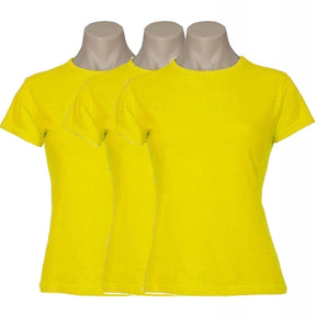 3x Womens Plain 100% Cotton T-Shirt Bulk Pack - Casual Basic Ladies Tee Top Size 6-24 - Yellow