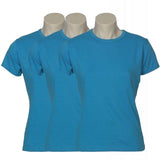 3x Womens Plain Cyan Blue T-Shirt Pack - 100% Cotton Casual Basic Top