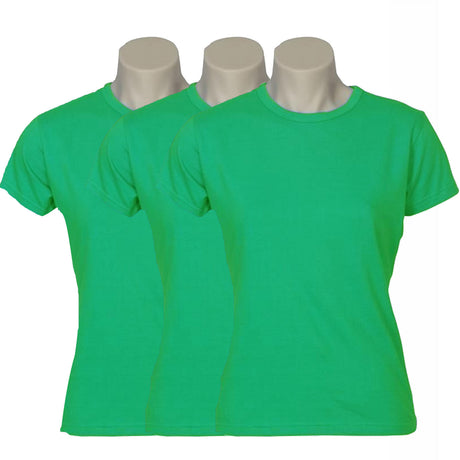 3x Womens Plain Green T-Shirt Pack - 100% Cotton Casual Basic Top