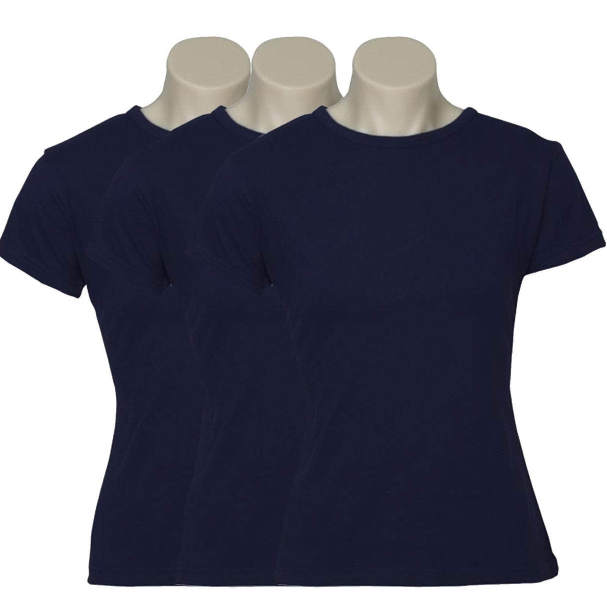3x Womens Plain Ladies T SHIRT 100% COTTON Basic Tee Casual Top Size 6-24 BULK - Navy Blue - 24