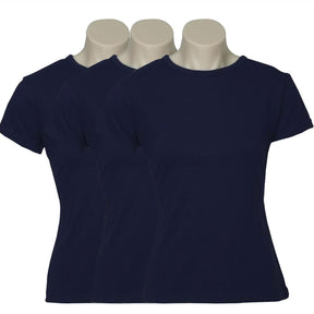 3x Womens Plain Ladies T SHIRT 100% COTTON Basic Tee Casual Top Size 6-24 BULK - Navy Blue - 24