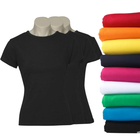 3x Womens Plain Ladies T SHIRT 100% COTTON Basic Tee Casual Top Size 6-24 BULK - Black