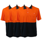 3x HI VIS Short Sleeve Polo Shirt Pack - Orange/Navy (High Visibility Safety Workwear w/ Breathable Mesh)