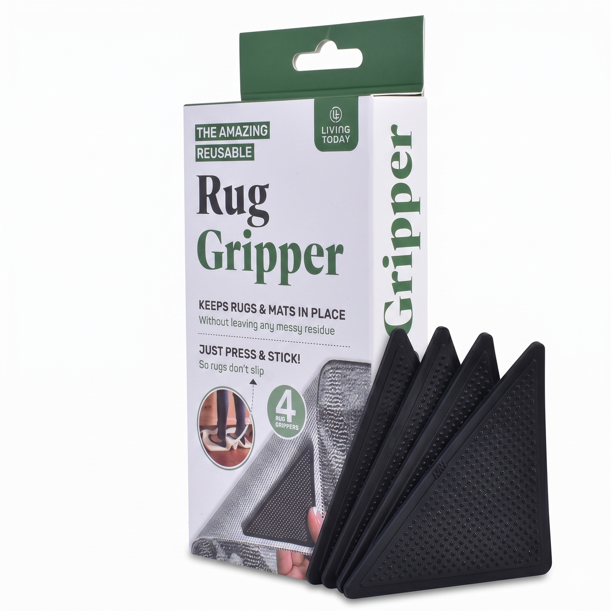 4x Non-Slip Reusable Rug Grippers - Anti-Skid Carpet Mat Pads (Washable)