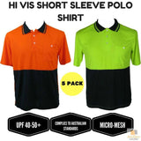 5x HI VIS Polo Shirt Bulk Pack - High Visibility Short Sleeve Safety Workwear (Breathable Mesh)