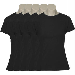5x Womens Plain 100% Cotton T-Shirt Bulk Pack - Casual Basic Ladies Tee Top Size 6-24 - Black