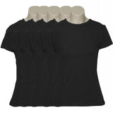 5x Womens Plain Ladies T SHIRT 100% COTTON Basic Tee Casual Top Size 6-24 BULK - Black - 8