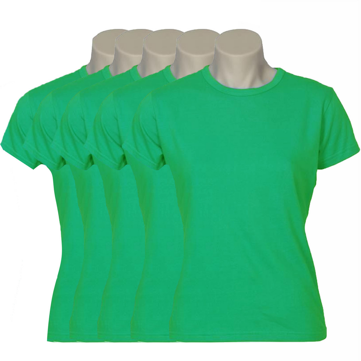 5x Womens Plain Ladies T SHIRT 100% COTTON Basic Tee Casual Top Size 6-24 BULK - Green - 24