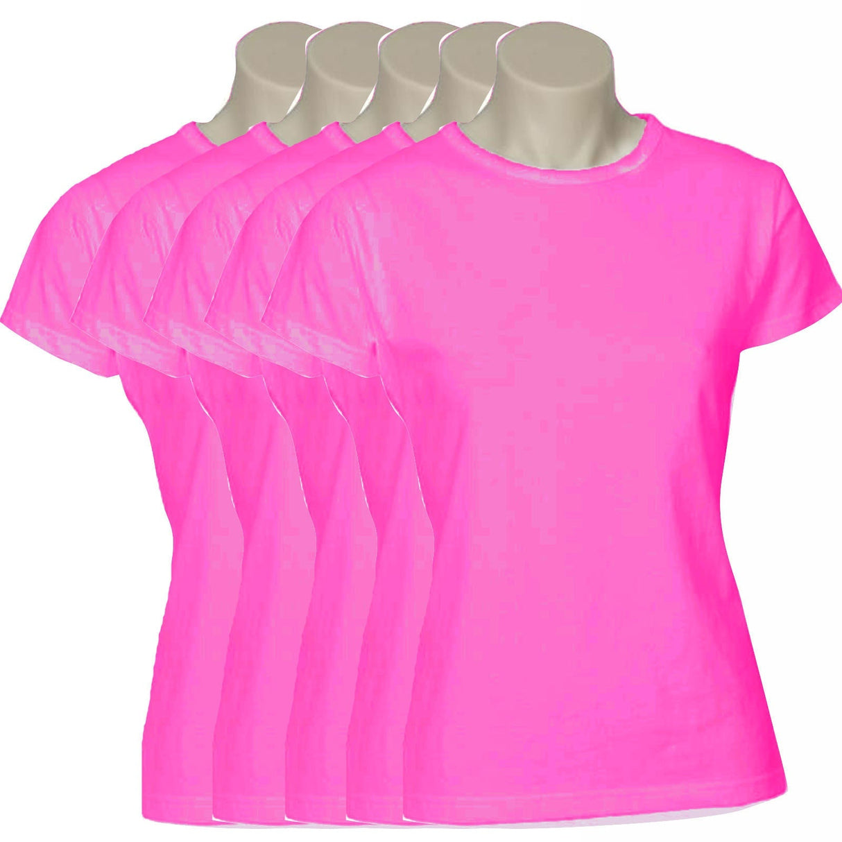 5x Womens Plain Ladies T SHIRT 100% COTTON Basic Tee Casual Top Size 6-24 BULK - Magenta Pink