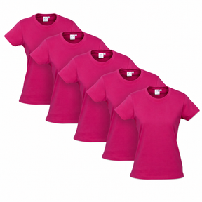 5x Womens Plain Ladies T SHIRT 100% COTTON Basic Tee Casual Top Size 6-24 BULK - Magenta Pink - 24