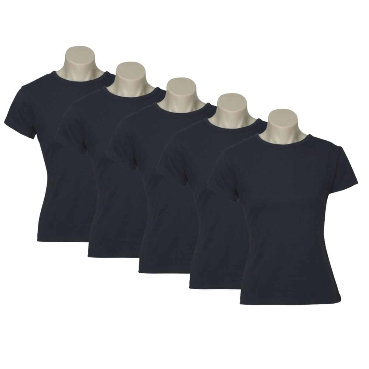 5x Womens Plain Ladies T SHIRT 100% COTTON Basic Tee Casual Top Size 6-24 BULK - Navy Blue - 24