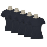 5x Womens Plain Navy Blue T-Shirt Bulk Pack - 100% Cotton Casual Basic Top