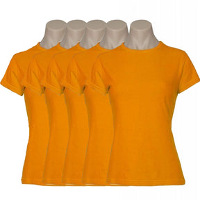 5x Womens Plain 100% Cotton T-Shirt Bulk Pack - Casual Basic Ladies Tee Top Size 6-24 - Orange