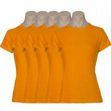 5x Womens Plain Orange T-Shirt Bulk Pack - 100% Cotton Casual Basic Top