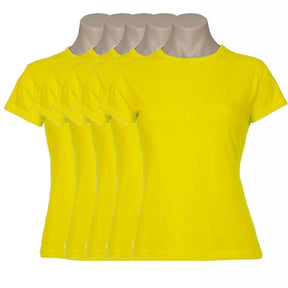 5x Womens Plain 100% Cotton T-Shirt Bulk Pack - Casual Basic Ladies Tee Top Size 6-24 - Yellow