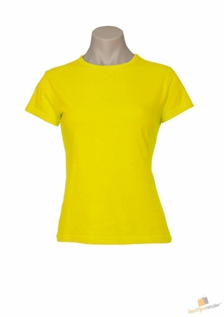 5x Womens Plain Yellow T-Shirt Bulk Pack - 100% Cotton Casual Basic Top