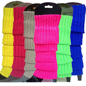 6x Assorted Colours Ribbed Leg Warmers Bulk Pack - Womens Dance Costume/80s Party