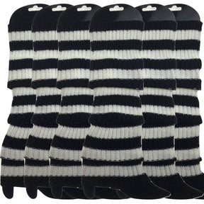 6x Black/White Stripe Ribbed Leg Warmers Bulk Pack - Womens Dance Costume/80s Party